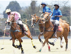 MICT’s Jadini Nzomo (pink) hitting the ball past Tack Rack’s Taru Mwamto and Eva Kamau in a past action at the Nairobi Polo Club. /COURTESY kenya